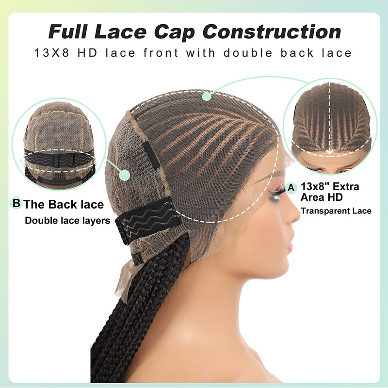 13X7 Lace Front Braided Wigs For Black Women Cornrow Box Braid Wigs With Baby Hair Black Lightweight Synthetic Natural Parting Lace Frontal Box Braided Wig