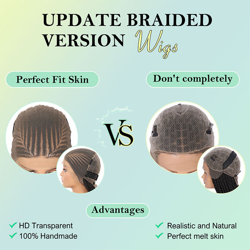 13X7 Lace Front Braided Wigs For Black Women Cornrow Box Braid Wigs With Baby Hair Black Lightweight Synthetic Natural Parting Lace Frontal Box Braided Wig