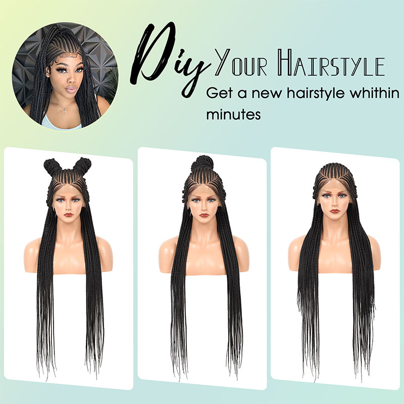 13X7 Lace Front Braided Wigs For Black Women Cornrow Box Braid Wigs With Baby Hair Black Lightweight Synthetic Natural Parting Lace Frontal Box Braided Wig