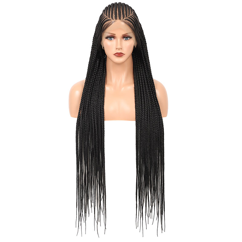 13X7 Lace Front Braided Wigs For Black Women Cornrow Box Braid Wigs With Baby Hair Black Lightweight Synthetic Natural Parting Lace Frontal Box Braided Wig