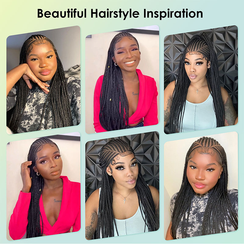 13X7 Lace Front Braided Wigs For Black Women Cornrow Box Braid Wigs With Baby Hair Black Lightweight Synthetic Natural Parting Lace Frontal Box Braided Wig