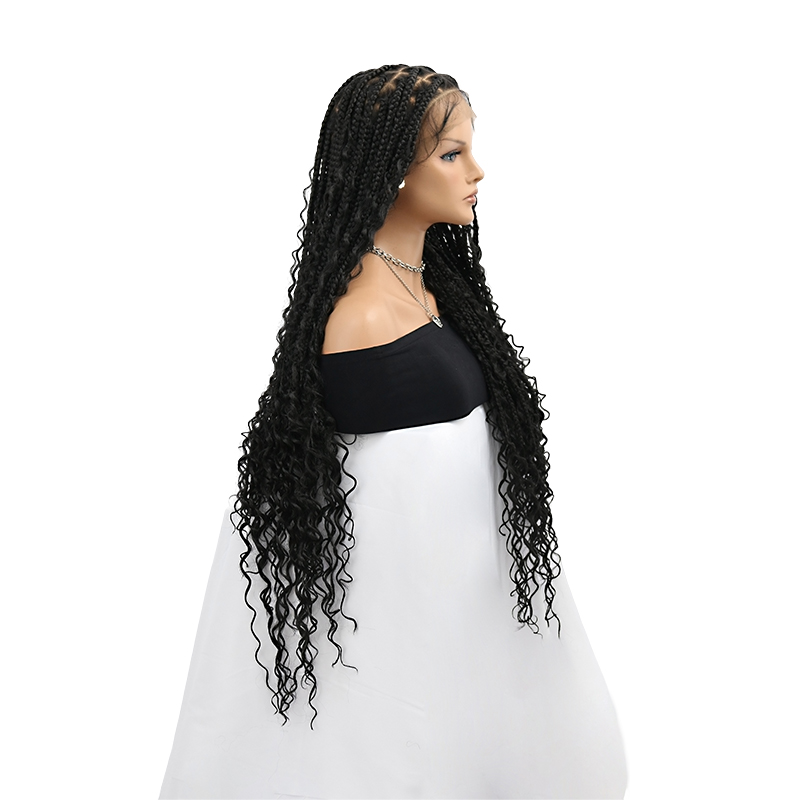 36Inch 360° Handtied Full Lace Braided Wigs for Women Box Braid Wig With Baby Hair Knotless Boho Synthetic Braided Hiar Wigs
