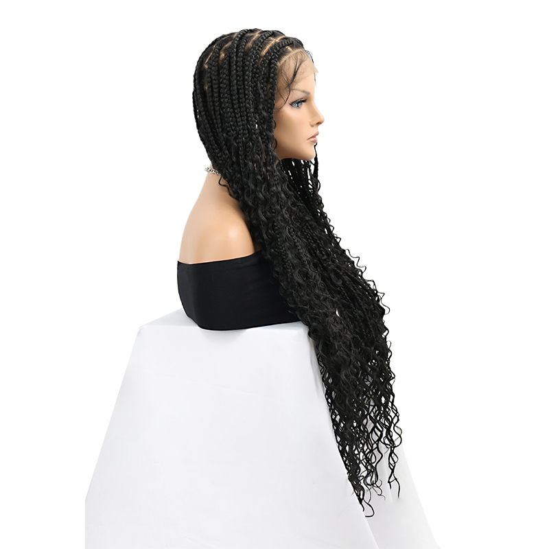 36Inch 360° Handtied Full Lace Braided Wigs for Women Box Braid Wig With Baby Hair Knotless Boho Synthetic Braided Hiar Wigs