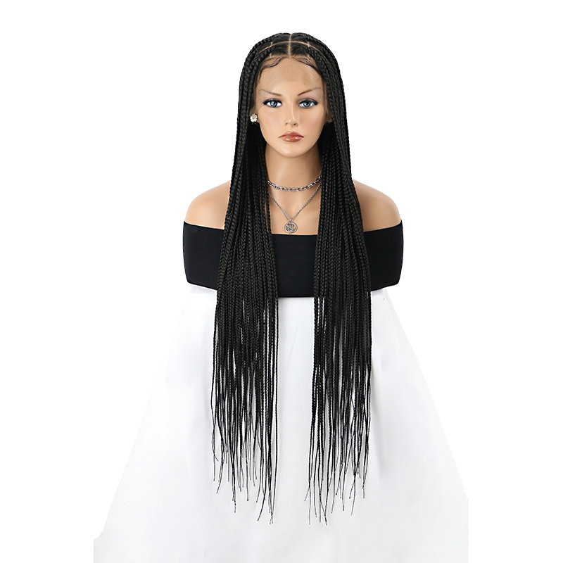 36 Inch HD Full Lace Front Braided Wigs Knotless Braided Wigs For Women Box Braid Wig With Baby Hair Human Hair Blended Braided Wigs Long Black