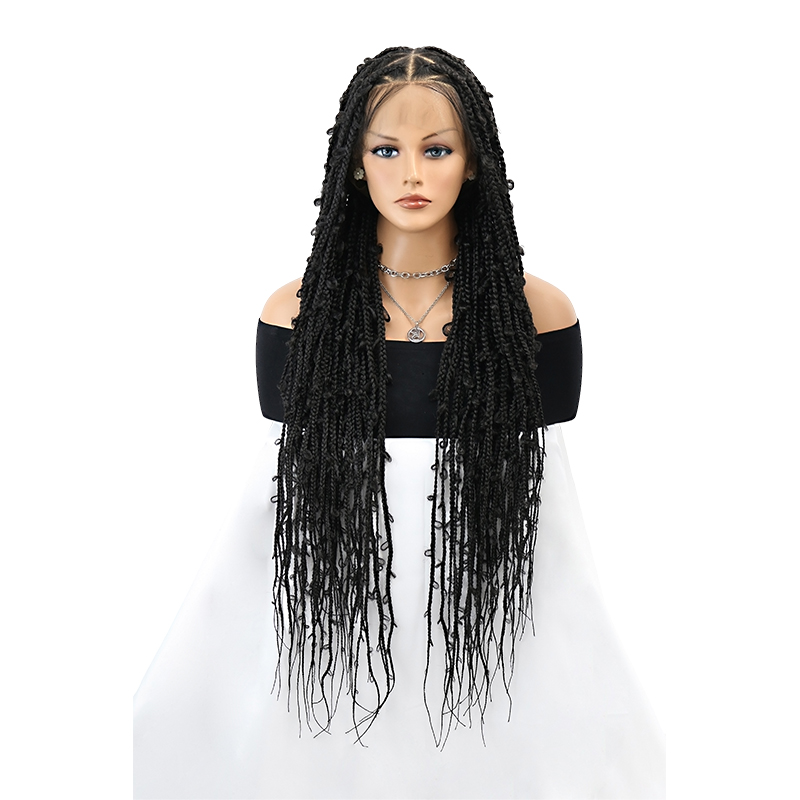 Triangle Knotless Braided Wigs 36'' Butterfly Locs Box Braids Wig Full Lace Braided Wigs with Baby Hair Braided Black Wig For Women