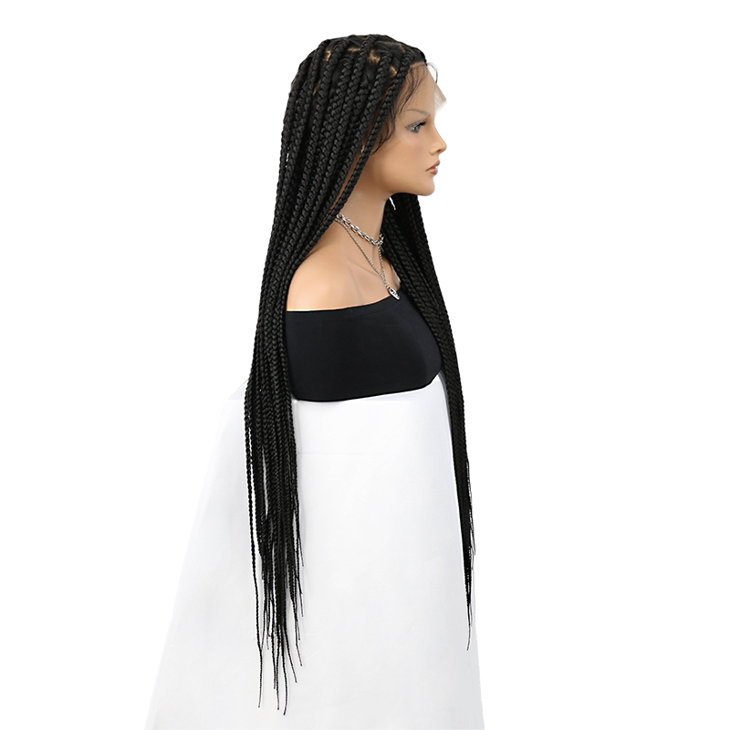 36 inch HD Full Lace Braided Wigs Heart Shape Knotless Braided Wigs for Women Box Braid Wig with Baby Hair Natural Long Black