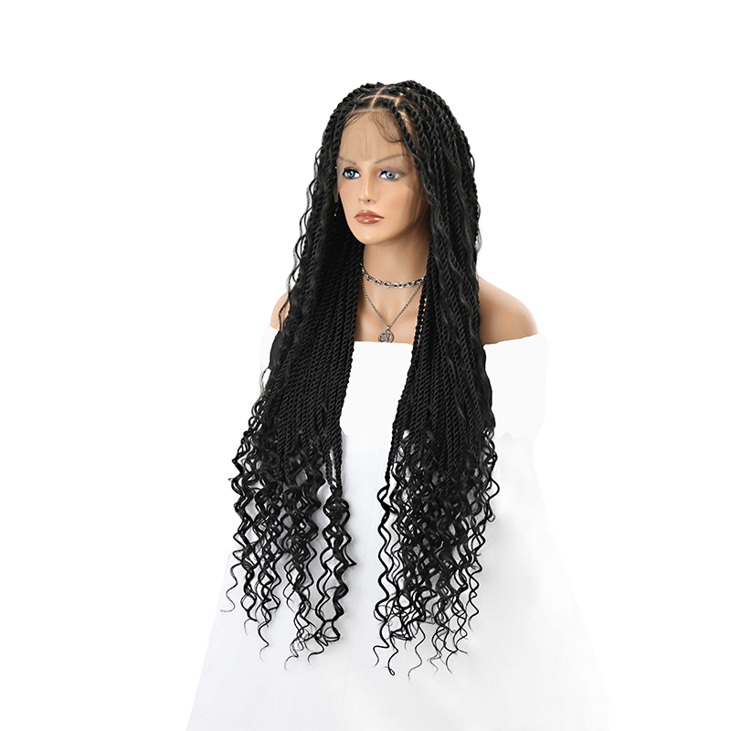 360° HD Full Lace Knotless Boho Twist Braided Wigs for Women Box Braid Wig with Baby Hair 36 Inch