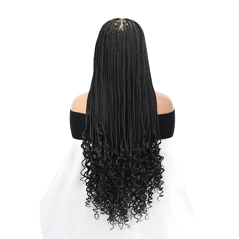 360°  HD Full Lace Triangle Knotless Braided Wigs With Fashion Curly Ends For Black Women With Baby Hair In 36inch