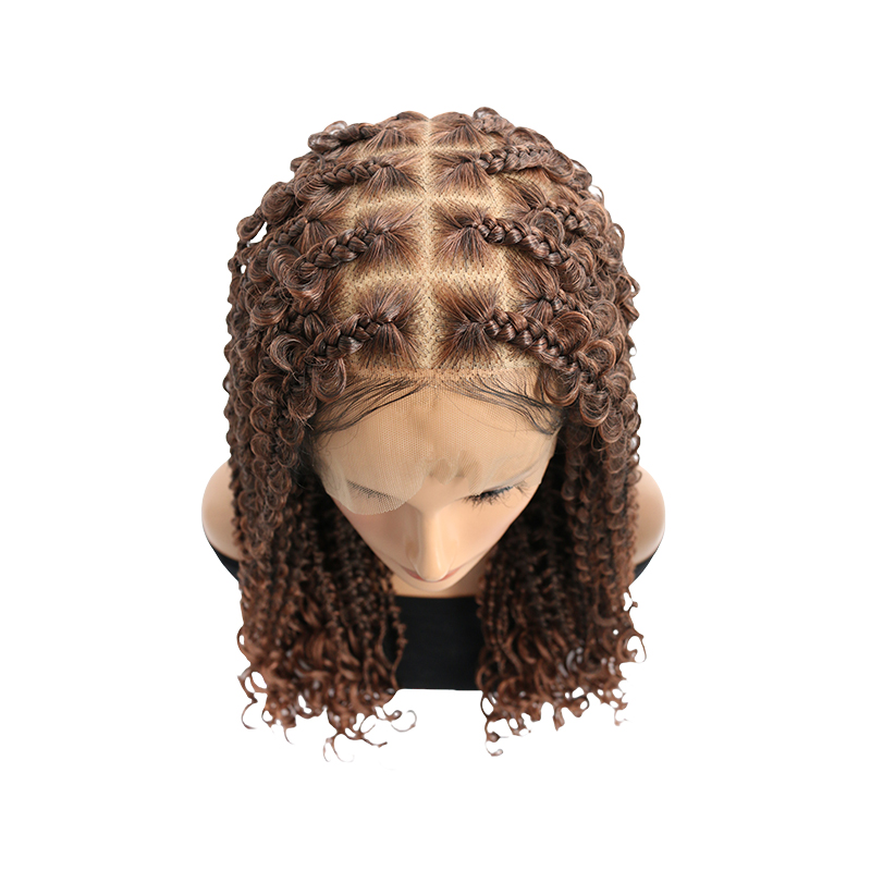 360° HD Full Lace Short Bob Braided Wigs for Women Knotless Butterfly Box Braid Wig with Baby Hair Human Hair Blended Braided Lace Front Wigs Brown 24 Inch