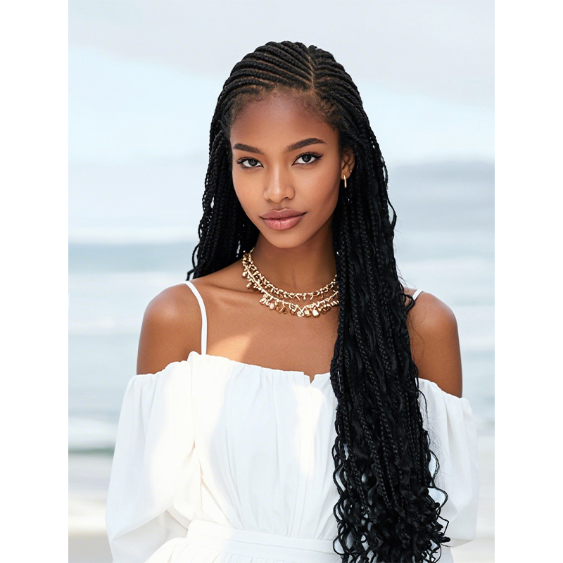 36Inch Boho Braided Wigs for Black Women HD Full Lace Side Part Braids Wigs Bohemian Cornrow Box Braided Wig with Baby Hair Synthetic Heat Resistant Hand Braids Wig for Daily Use