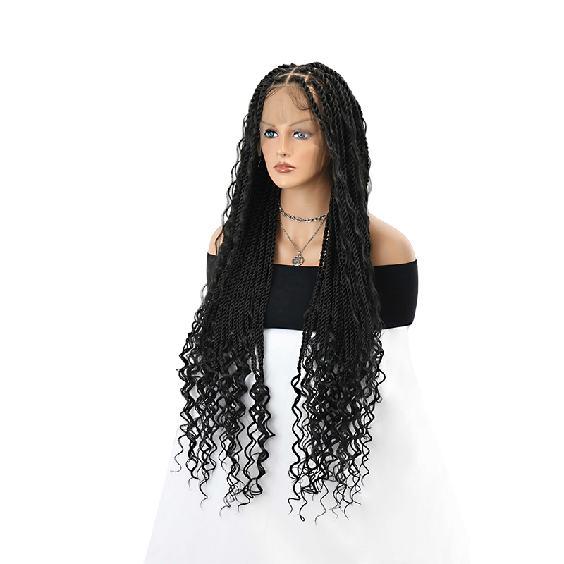 360° HD Full Lace Knotless Boho Twist Braided Wigs for Women Box Braid Wig with Baby Hair 36 Inch