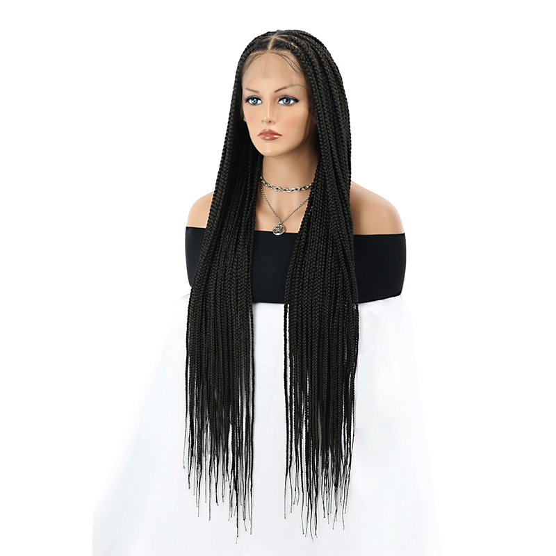 360°  HD Full Lace Triangle Knotless Braided Lace Wig for Black Women Natural Long Black Braid Wigs In 36inch 
