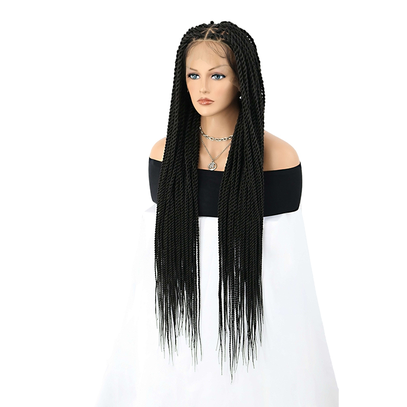 36inch HD Lace Triangle Knotless Twist Braided Full Lace Wigs for Black Women Natural Long Black With Baby Hair