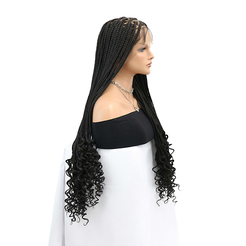 360°  HD Full Lace Triangle Knotless Braided Wigs With Fashion Curly Ends For Black Women With Baby Hair In 36inch