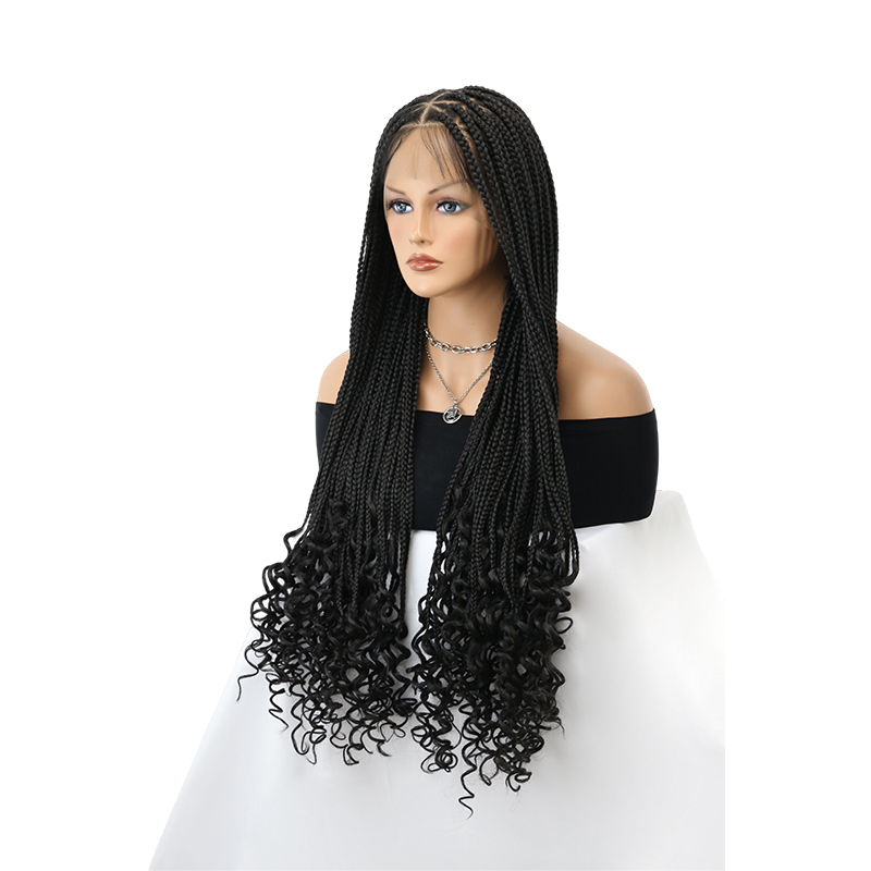 360°  HD Full Lace Triangle Knotless Braided Wigs With Fashion Curly Ends For Black Women With Baby Hair In 36inch