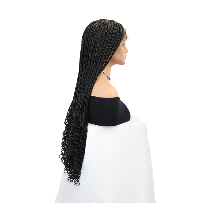 360°  HD Full Lace Triangle Knotless Braided Wigs With Fashion Curly Ends For Black Women With Baby Hair In 36inch