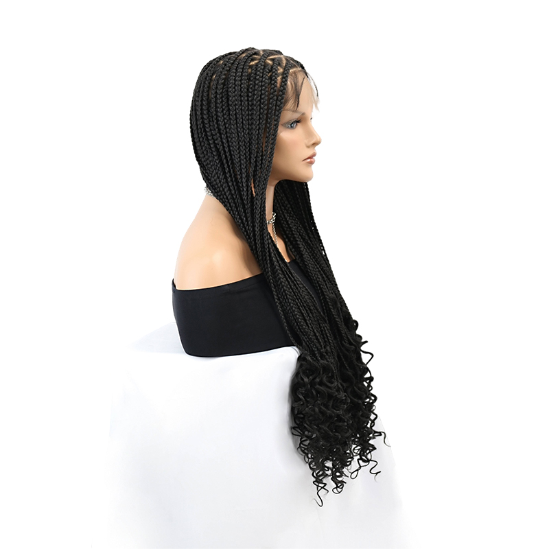 360°  HD Full Lace Triangle Knotless Braided Wigs With Fashion Curly Ends For Black Women With Baby Hair In 36inch