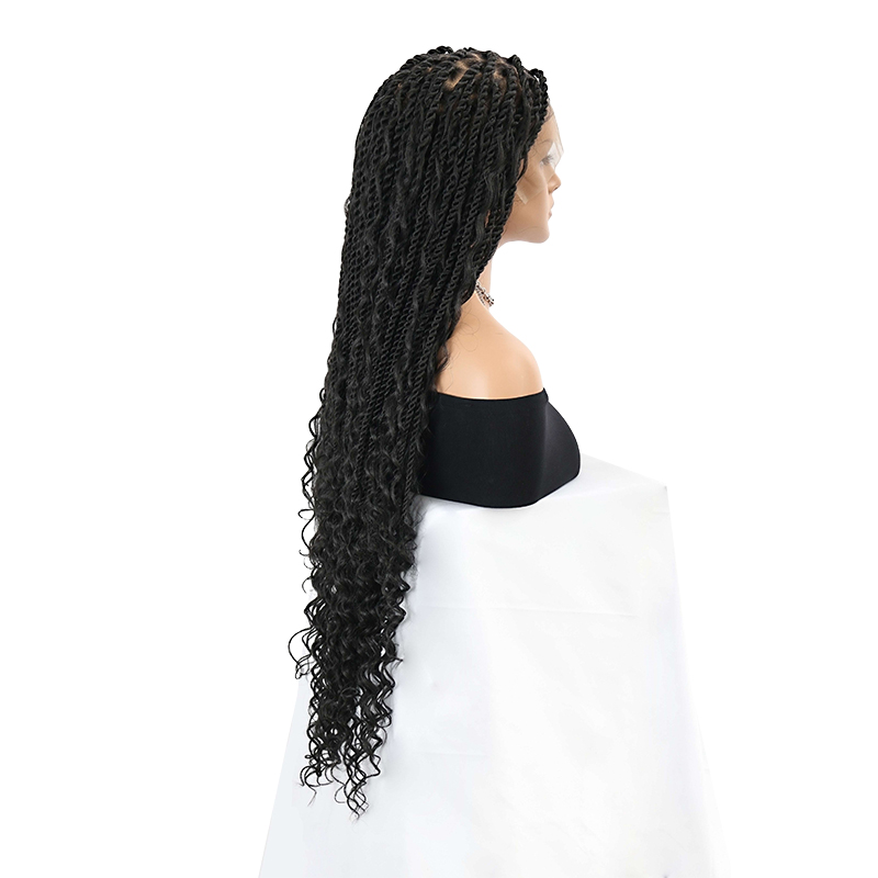 360° HD Full Lace Knotless Boho Twist Braided Wigs for Women Box Braid Wig with Baby Hair 36 Inch