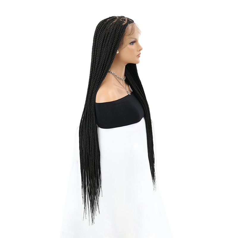 360°  HD Full Lace Triangle Knotless Braided Lace Wig for Black Women Natural Long Black Braid Wigs In 36inch 