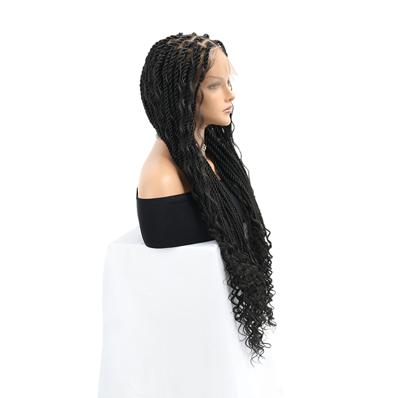 360° HD Full Lace Knotless Boho Twist Braided Wigs for Women Box Braid Wig with Baby Hair 36 Inch