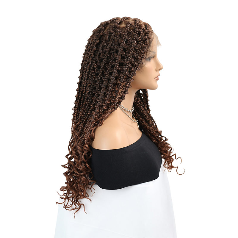360° HD Full Lace Short Bob Braided Wigs for Women Knotless Butterfly Box Braid Wig with Baby Hair Human Hair Blended Braided Lace Front Wigs Brown 24 Inch