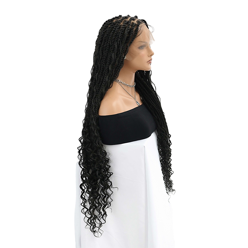 360° HD Full Lace Knotless Boho Twist Braided Wigs for Women Box Braid Wig with Baby Hair 36 Inch
