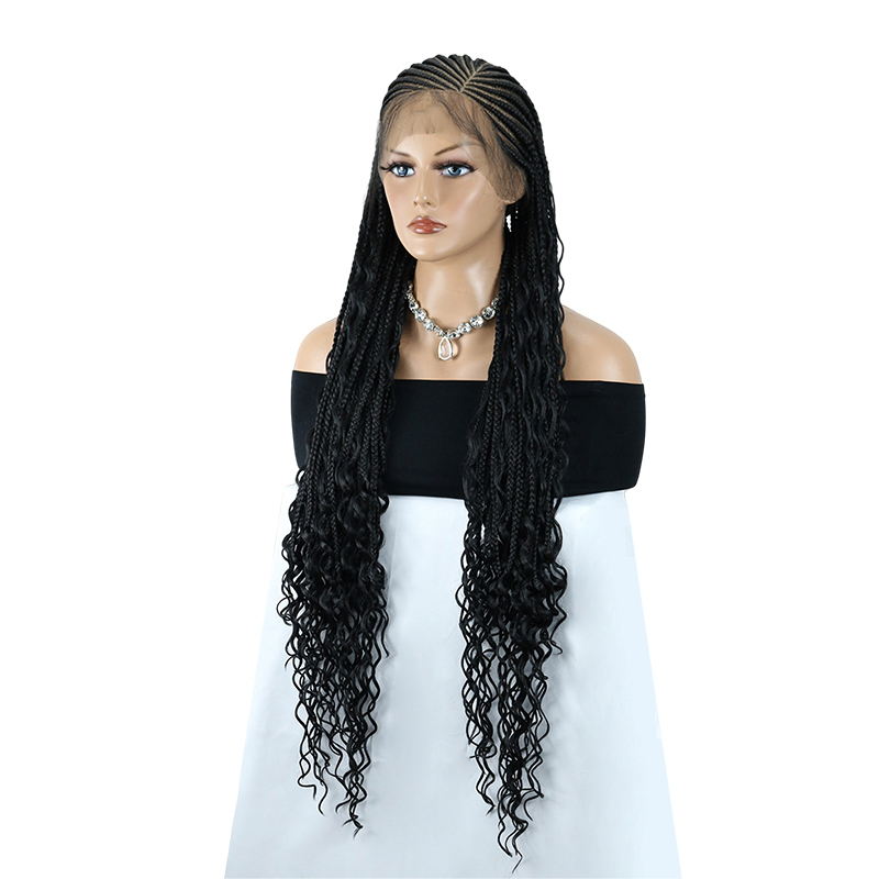 36Inch Boho Braided Wigs for Black Women HD Full Lace Side Part Braids Wigs Bohemian Cornrow Box Braided Wig with Baby Hair Synthetic Heat Resistant Hand Braids Wig for Daily Use