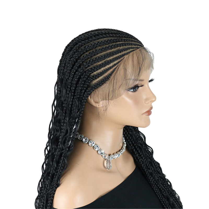 36Inch Boho Braided Wigs for Black Women HD Full Lace Side Part Braids Wigs Bohemian Cornrow Box Braided Wig with Baby Hair Synthetic Heat Resistant Hand Braids Wig for Daily Use