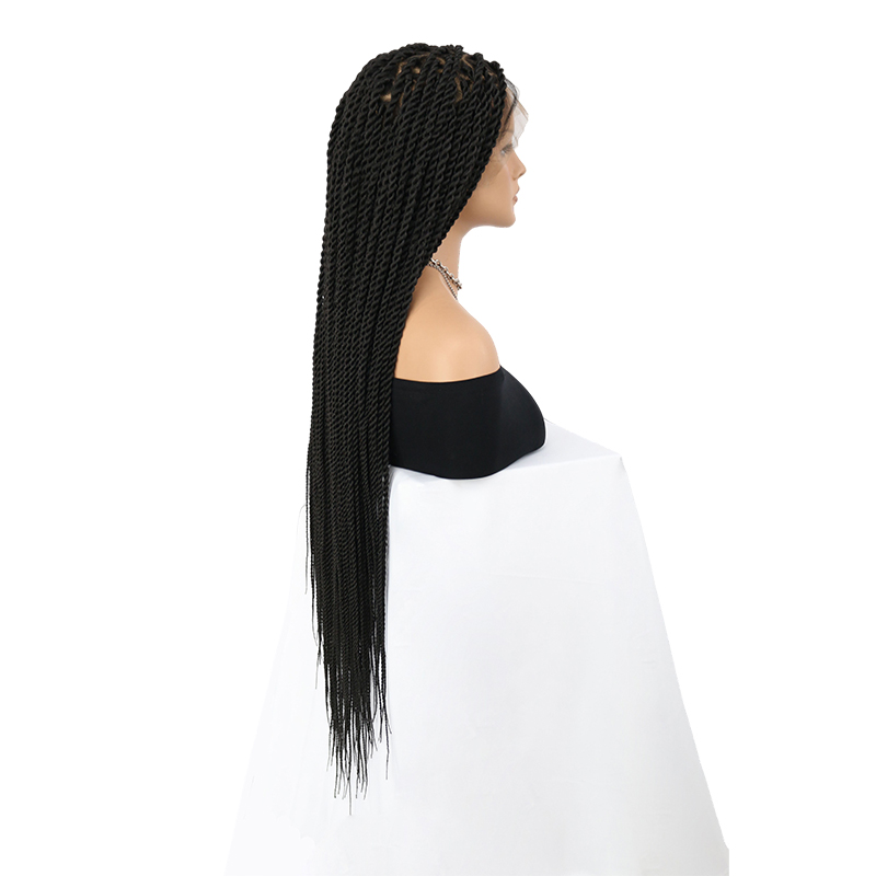 36inch HD Lace Triangle Knotless Twist Braided Full Lace Wigs for Black Women Natural Long Black With Baby Hair