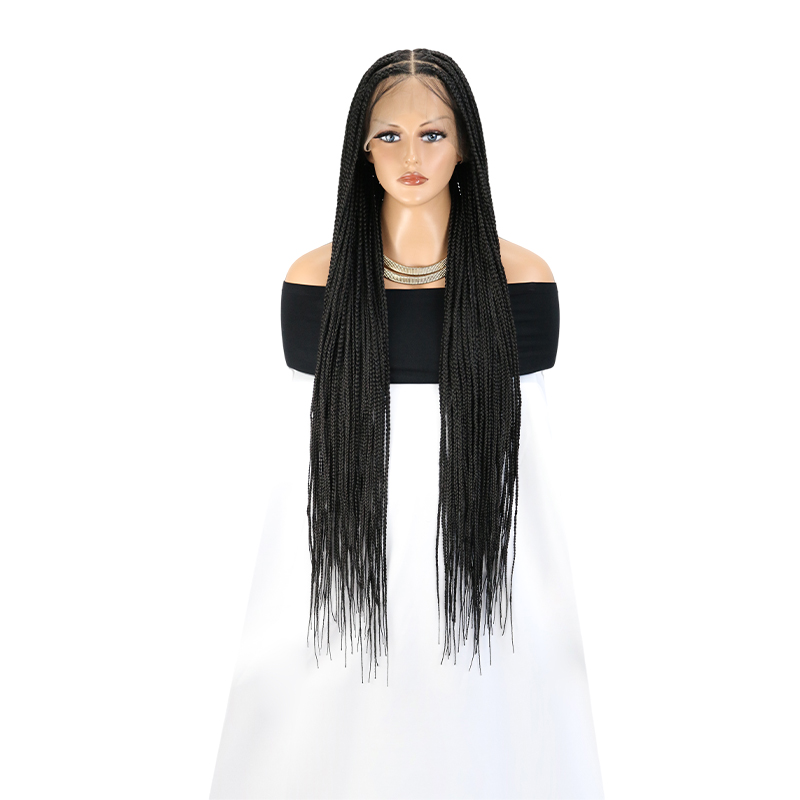 13*8 HD Lace Knotless Braided Wigs for Women Box Braid Wig with Baby Hair Braided Lace Front Wigs Premium Synthetic Braid Wig Long Black 36