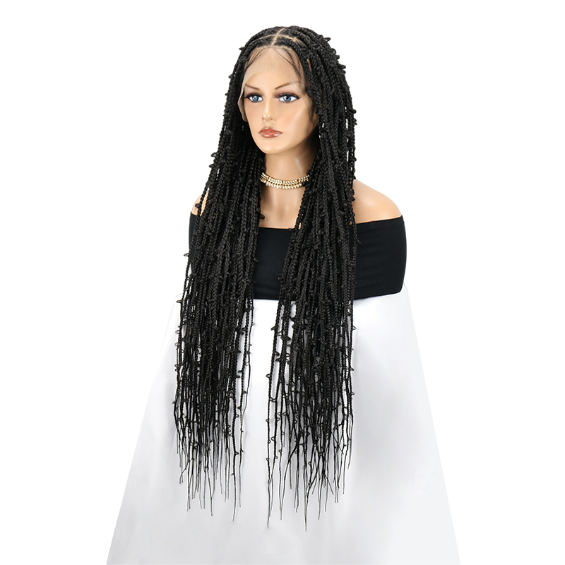 13x8 HD Lace Front Braided Wigs for Women Knotless Braided Wigs Butterfly Box Braid Wig with Baby Hair Free Parting Human Hair Blended Braided Lace Front Wigs Natural Black