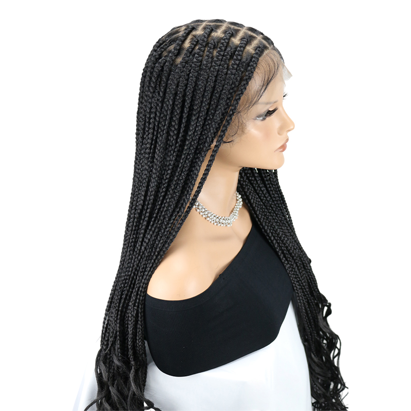 13x8 HD Lace Front Knotless Braided Wigs for Black Women Box Braid Wig Boho Braided Wigs with Curly End with Baby Hair36 Inch