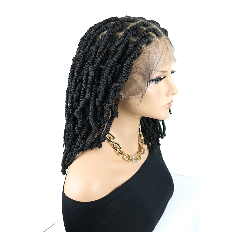 12 Inch Short Spring Twist Wig for Black Women, Natural Black Knotless 13*8 Lace Front Braided Wig With Baby Hair