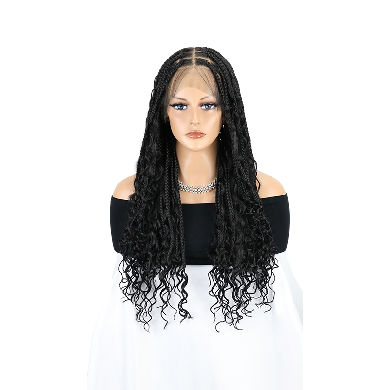 13x8 HD Lace Front Braided Wigs Boho Braided Wigs for Women Knotless Braid Wig with Baby Hair Box Braid wigs Long Premium Synthetic Wig Black 26 Inch