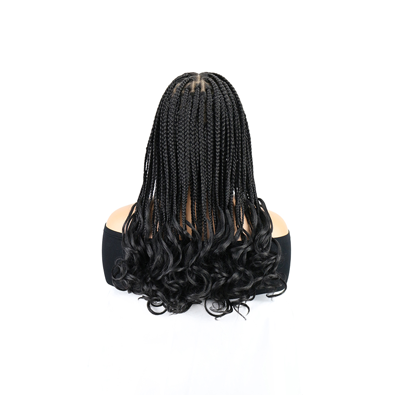 18'' 13x8'' HD Lace Front Knotless Braided Wigs for Black Women Box Braid Wig with Boho Curly Ends Braided Lace Front Wigs Black