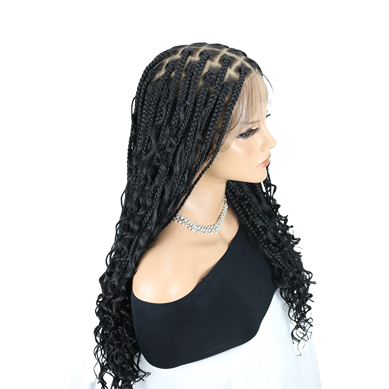 13x8 HD Lace Front Braided Wigs Boho Braided Wigs for Women Knotless Braid Wig with Baby Hair Box Braid wigs Long Premium Synthetic Wig Black 26 Inch