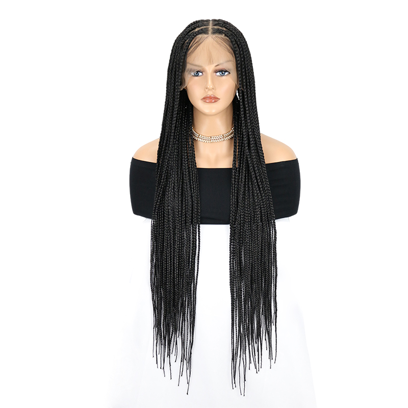 13*8 HD Lace Knotless Braided Wigs for Women Box Braided Wig with Baby Hair Long Black 36