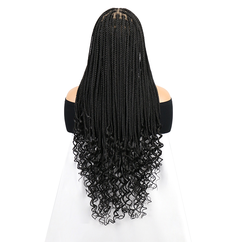 36'' 13x8'' HD Lace Front Knotless Braided Wigs for Black Women Box Braid Wig with Boho Curly Ends Braided Lace Front Wigs for Black Women