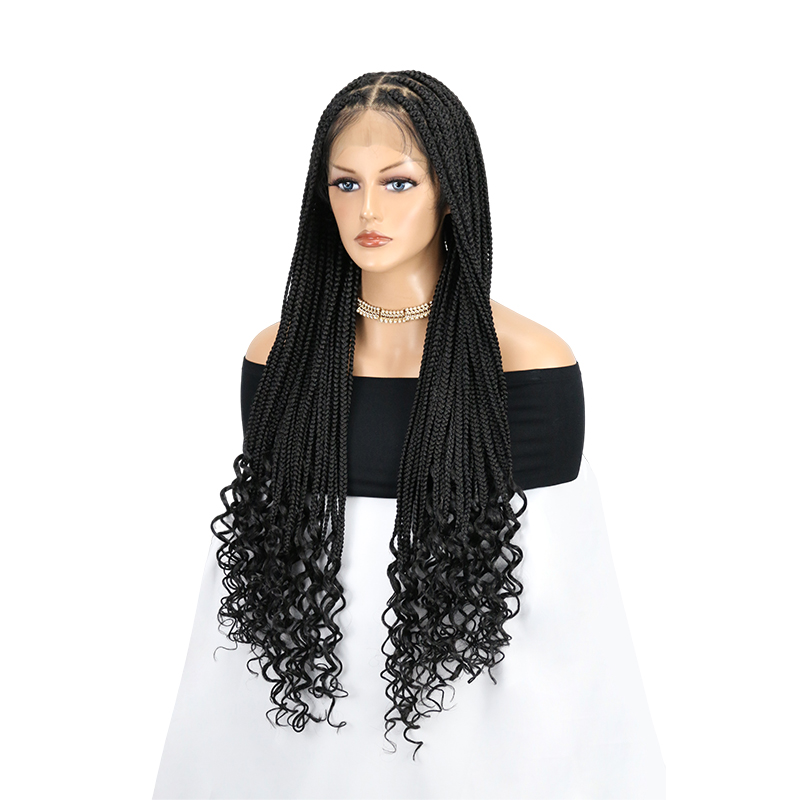 36'' 13x8'' HD Lace Front Knotless Braided Wigs for Black Women Box Braid Wig with Boho Curly Ends Braided Lace Front Wigs for Black Women