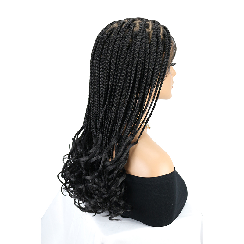 18'' 13x8'' HD Lace Front Knotless Braided Wigs for Black Women Box Braid Wig with Boho Curly Ends Braided Lace Front Wigs Black