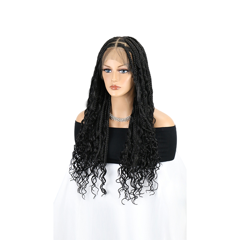 13x8 HD Lace Front Braided Wigs Boho Braided Wigs for Women Knotless Braid Wig with Baby Hair Box Braid wigs Long Premium Synthetic Wig Black 26 Inch