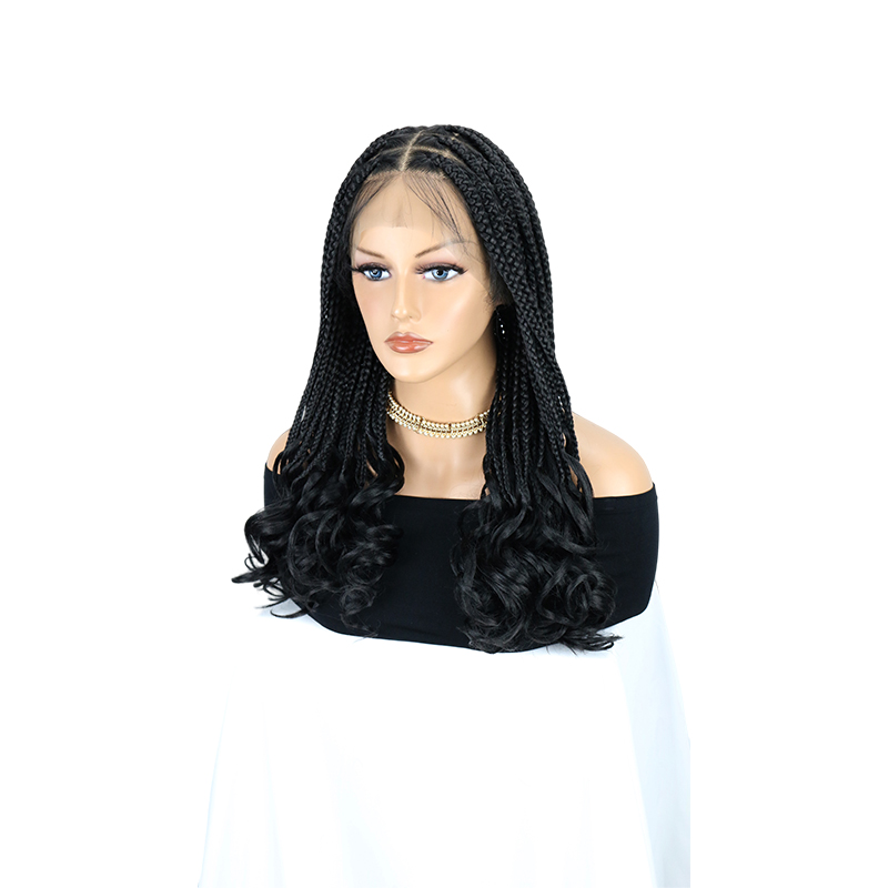 18'' 13x8'' HD Lace Front Knotless Braided Wigs for Black Women Box Braid Wig with Boho Curly Ends Braided Lace Front Wigs Black
