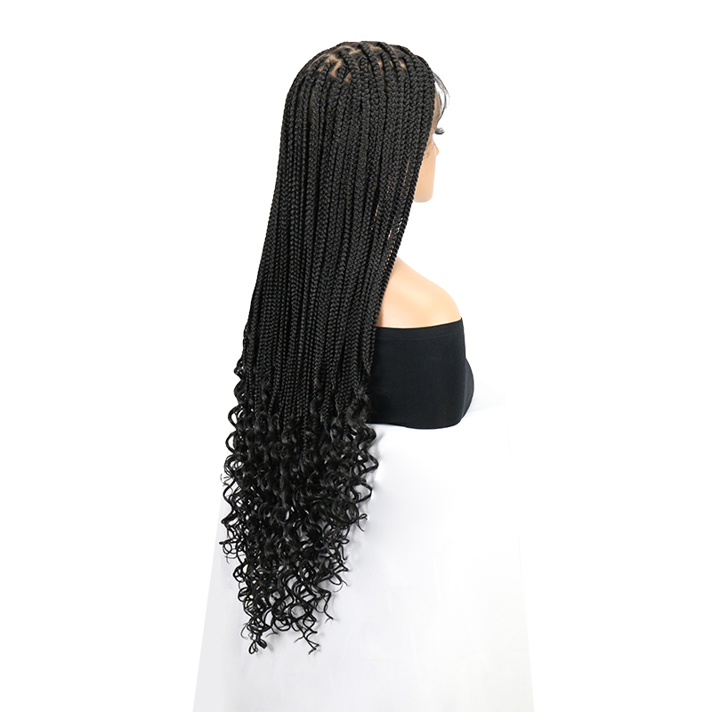 36'' 13x8'' HD Lace Front Knotless Braided Wigs for Black Women Box Braid Wig with Boho Curly Ends Braided Lace Front Wigs for Black Women