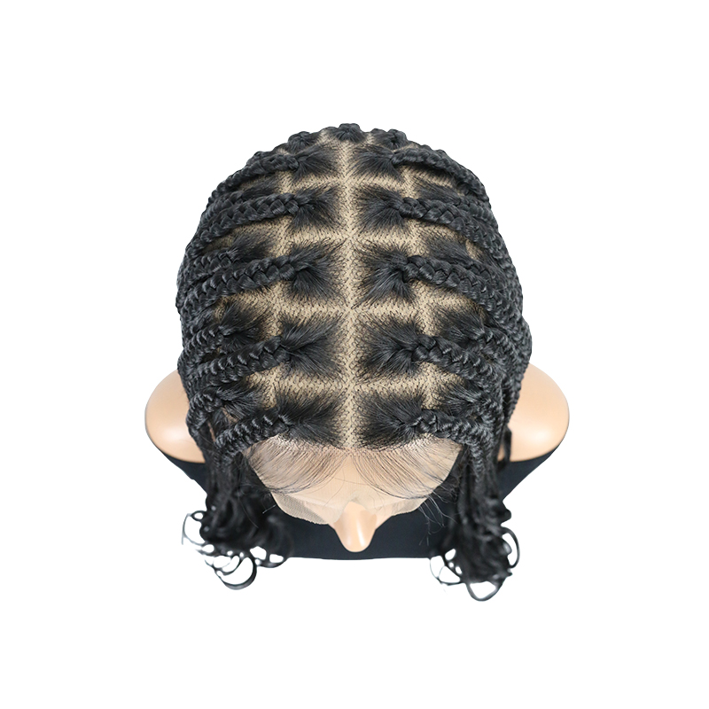 18'' 13x8'' HD Lace Front Knotless Braided Wigs for Black Women Box Braid Wig with Boho Curly Ends Braided Lace Front Wigs Black