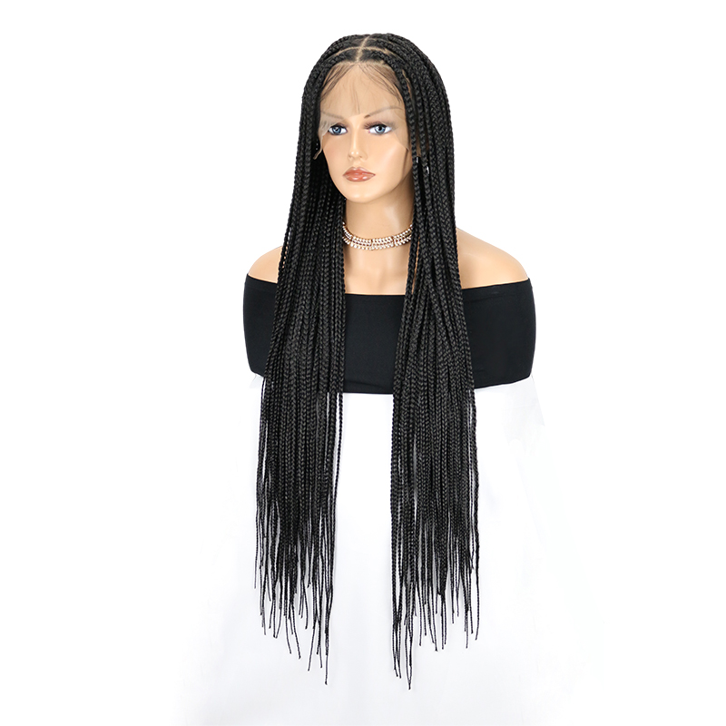 13*8 HD Lace Knotless Braided Wigs for Women Box Braided Wig with Baby Hair Long Black 36