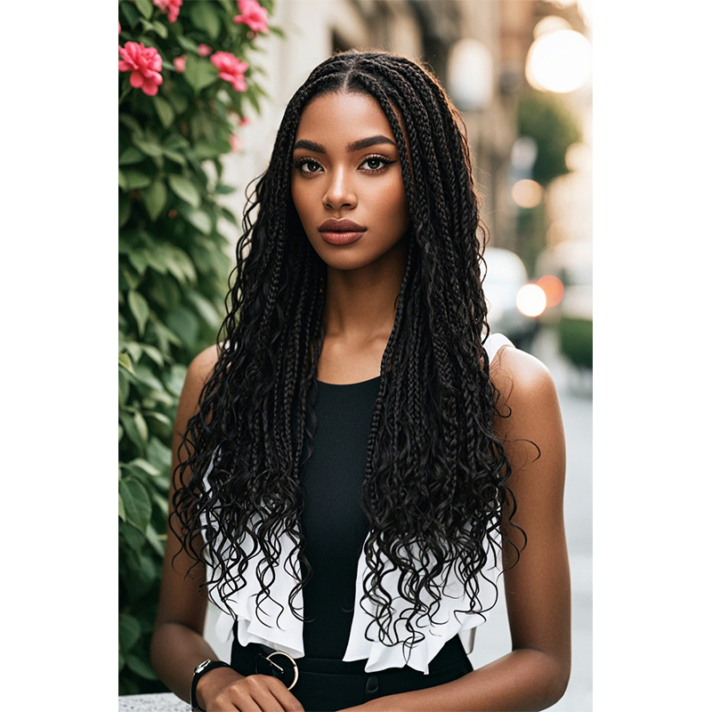 13x8 HD Lace Front Braided Wigs Boho Braided Wigs for Women Knotless Braid Wig with Baby Hair Box Braid wigs Long Premium Synthetic Wig Black 26 Inch
