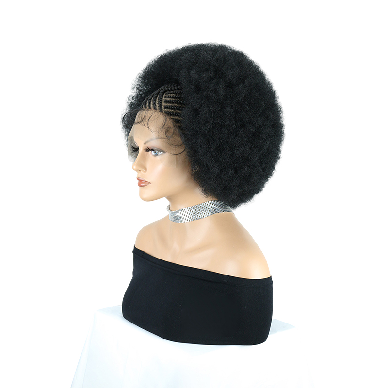 Cornrow Braided Wigs for Black Women Short Afro Puff Wig 11x5 Lace Front Braids Wig with Baby Hair Pre Braided Cornrow Hair Glueless Afro Curly Synthetic Wigs 1B Color