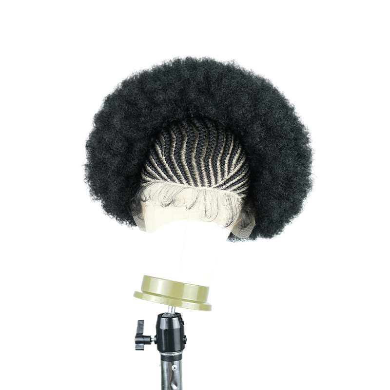 Cornrow Braided Wigs for Black Women Short Afro Puff Wig 11x5 Lace Front Braids Wig with Baby Hair Pre Braided Cornrow Hair Glueless Afro Curly Synthetic Wigs 1B Color