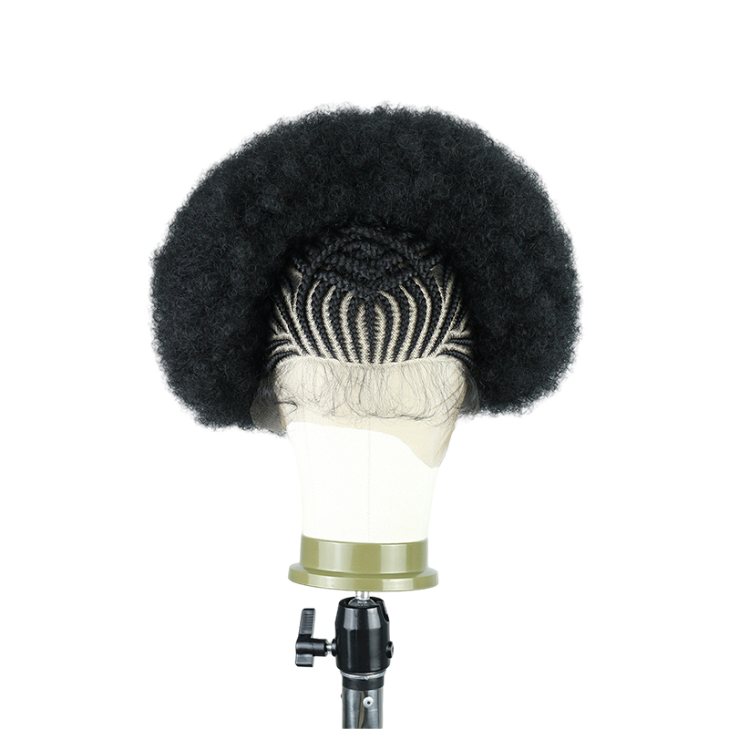 Cornrow Braided Wigs for Black Women Short Afro Puff Wig 11x5 Lace Front Braids Wig with Baby Hair Pre Braided Cornrow Hair Glueless Afro Curly Synthetic Wigs 1B Color