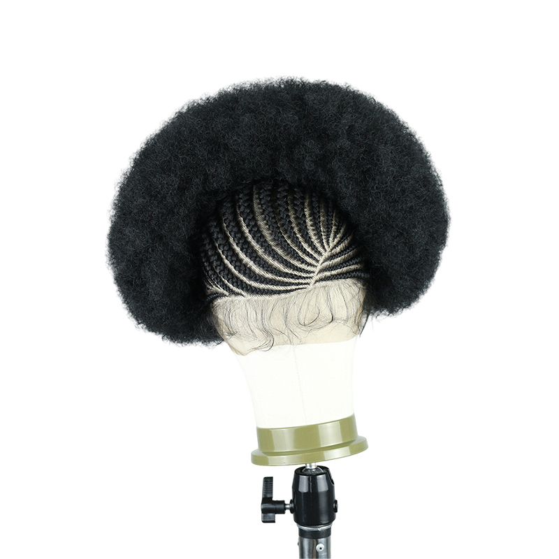 Cornrow Braided Wigs for Black Women Short Afro Puff Wig 11x5 Lace Front Braids Wig with Baby Hair Pre Braided Cornrow Hair Glueless Afro Curly Synthetic Wigs 1B Color